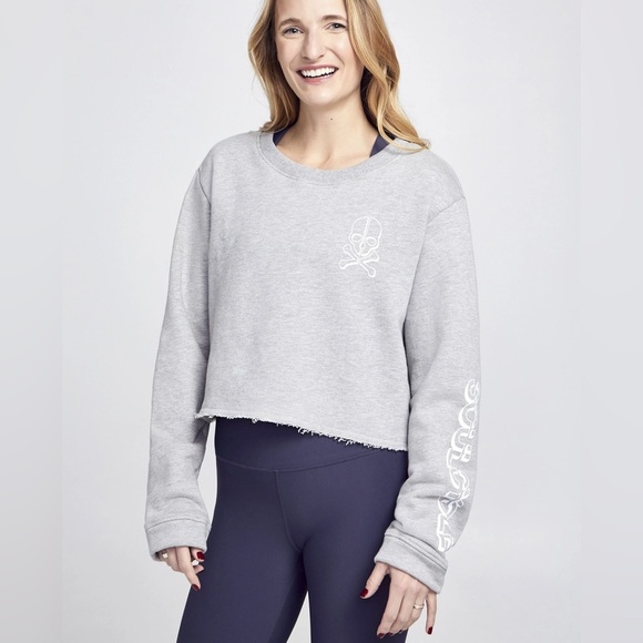 Soulcycle Casey Cropped Sweatshirt in Grey with Skull in Size Small - Picture 1 of 9